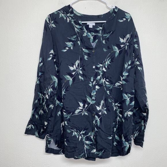Pure Jill Indigo Blue Gauzy Floral Button Down Top Size XL Soft - Picture 1 of 9